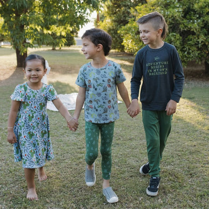 Youth Graphic Bamboo Raglan Sleeve Pullover | Adventures Begin In My Own Backyard In Charcoal