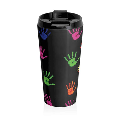 Mug de voyage — Gobelet isotherme en acier inoxydable à motif d'empreintes de mains colorées