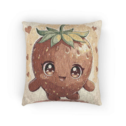 Oreiller décoratif tissé en forme de personnage fraise Kawaii
