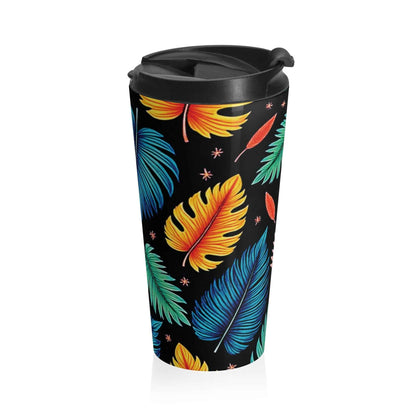 Mug de voyage en acier inoxydable motif feuilles tropicales