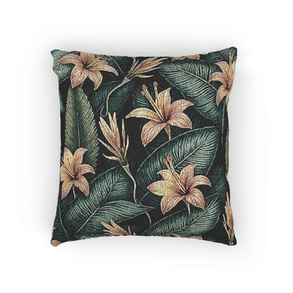 Oreiller tissé à motif lys tropical | Coussin décoratif floral botanique