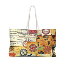 Sac de voyage polochon vintage collage timbres | Imprimé bagages rétro | Grand sac cabas