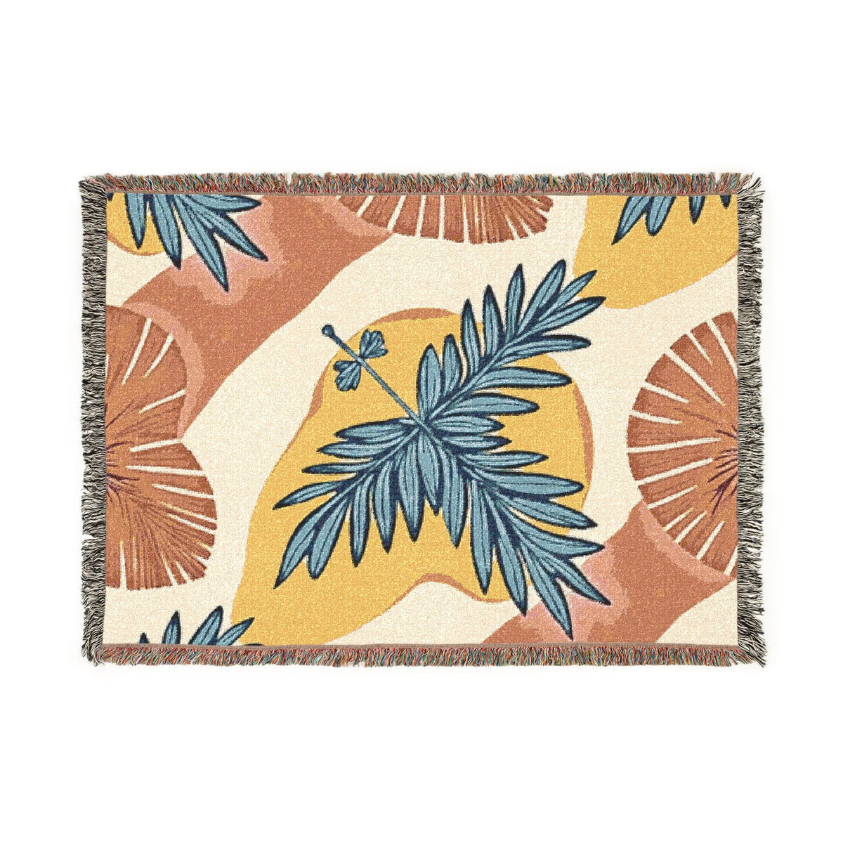 Plaid tissé "Palmier Tropical" — Jeté de plage bohème pour salon et patio