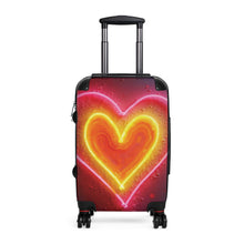 Neon Heart Suitcase - Bright Pink & Yellow LED-Look Carry-On Travel Luggage