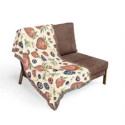 Couverture tissée "Parterre de fraises" — Jeté à motif de fruits pour cuisine, pique-nique et décoration intérieure douillette