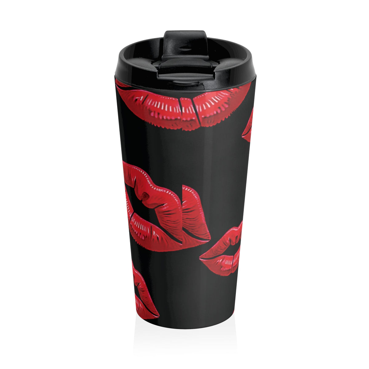 Mug de voyage à motif Baiser de rouge à lèvres rouge | Acier inoxydable noir