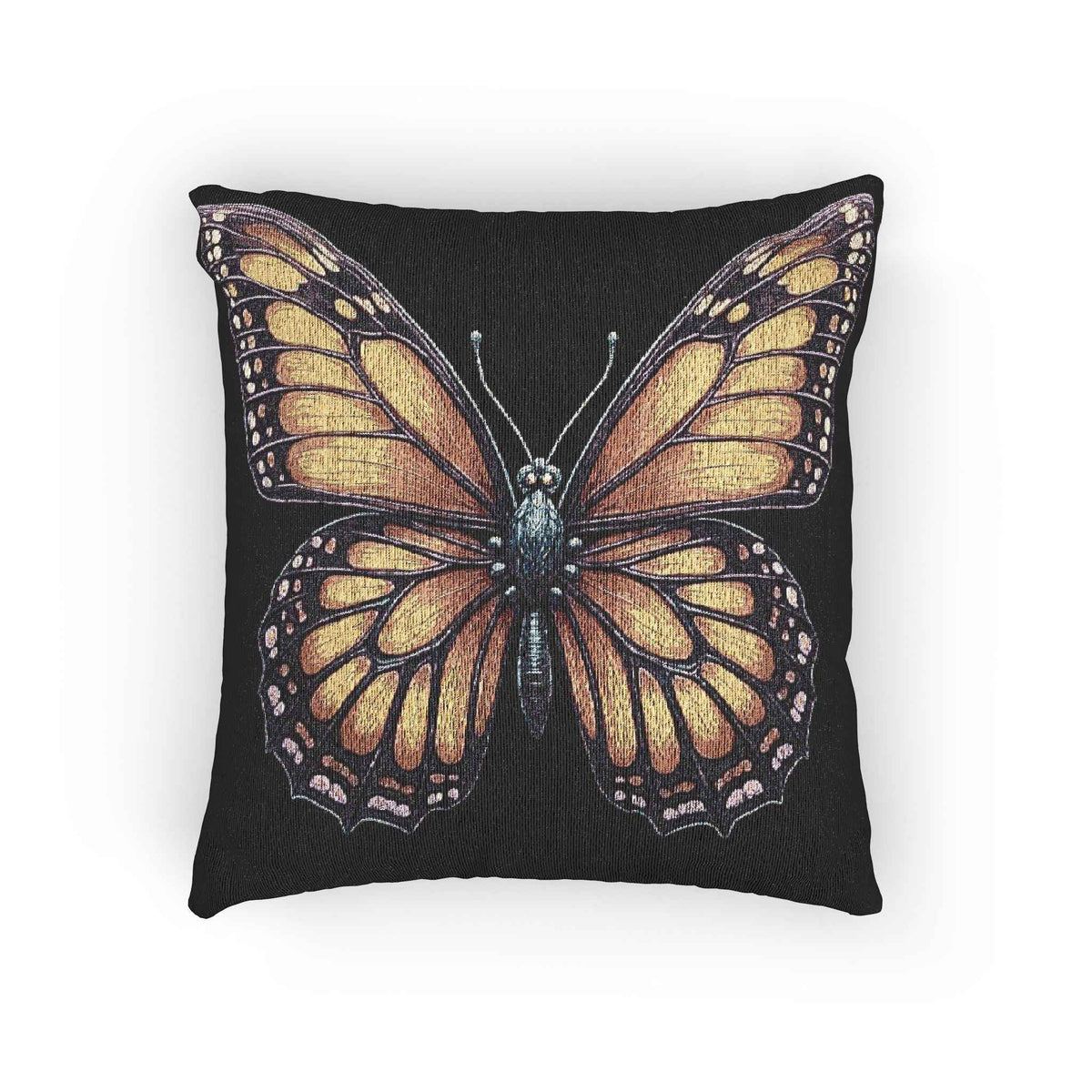 Coussin tissé Papillon Monarque | Coussin décoratif Papillon Pixel Art