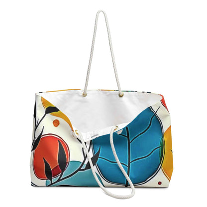 Sac de voyage coloré à motifs abstraits de feuilles | Motif botanique sarcelle, rouge et jaune | Grand sac fourre-tout | Sac de voyage pour maman | Sac pour maman débordée