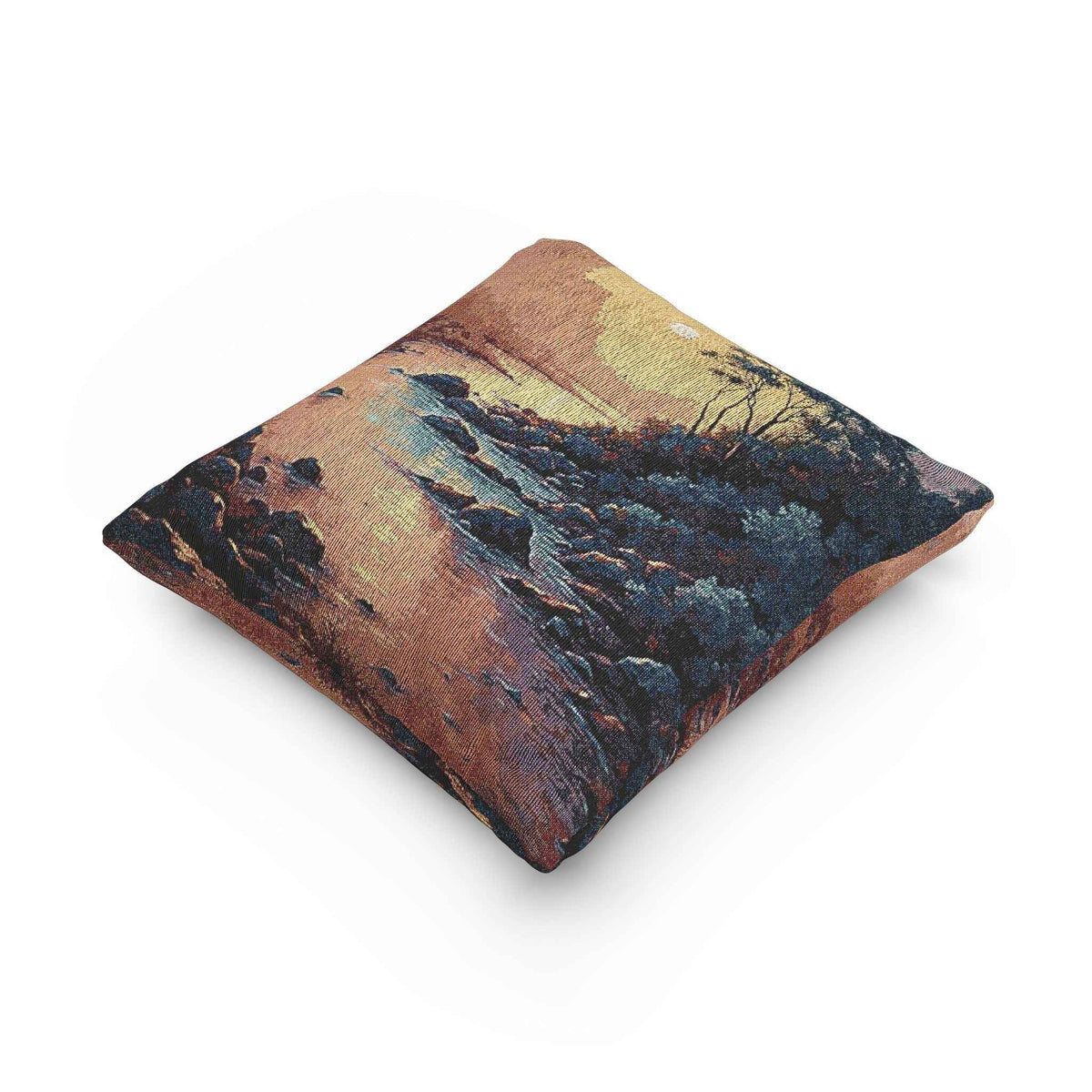 Coussin tissé Sunset Cove | coussin décoratif tapisserie paysage côtier