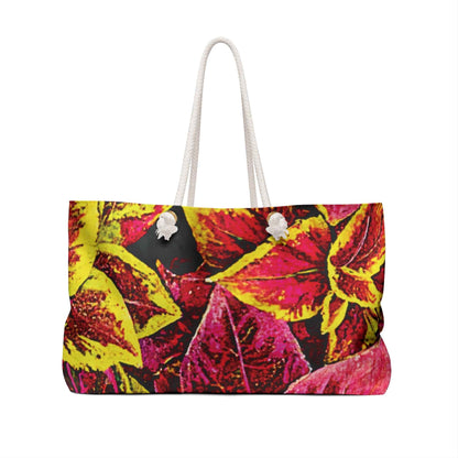 Sac de voyage à motif de feuilles de coléus panachées | Fourre-tout botanique coloré | Grand sac fourre-tout