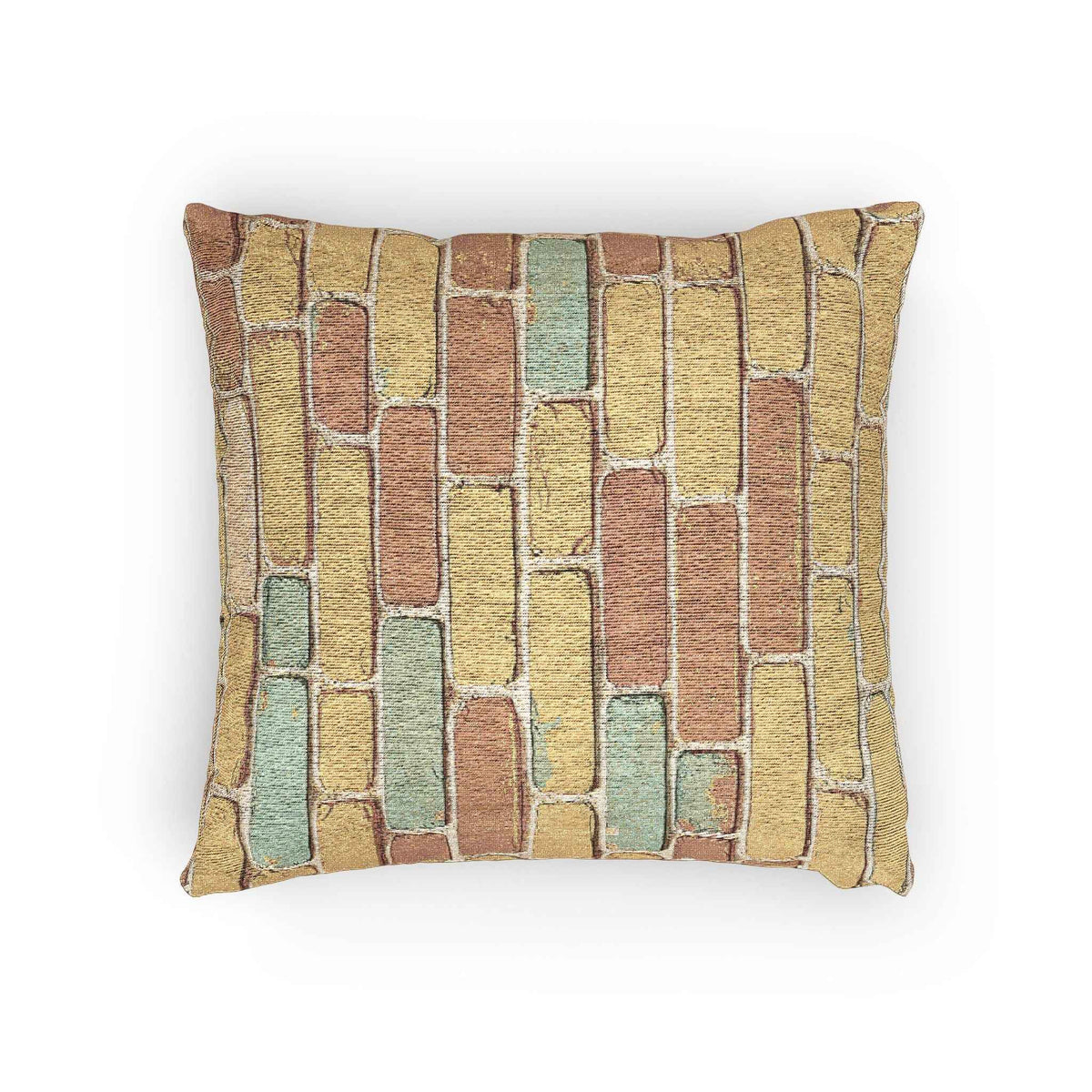Oreiller tissé à motif de briques pastel | Coussin géométrique rustique
