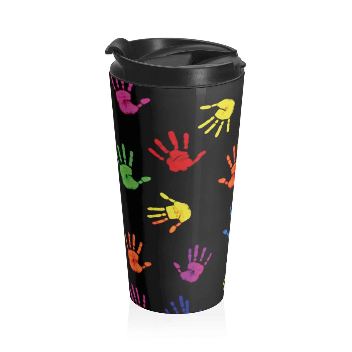 Mug de voyage — Gobelet isotherme en acier inoxydable à motif d'empreintes de mains colorées