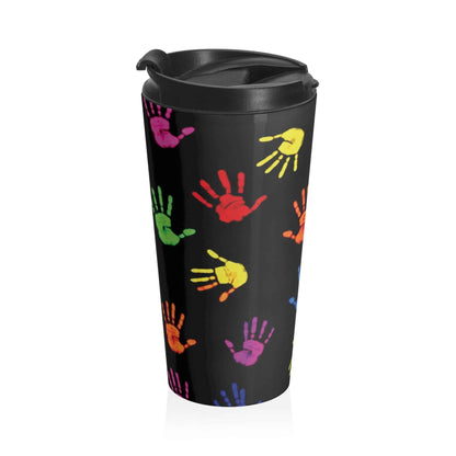 Mug de voyage — Gobelet isotherme en acier inoxydable à motif d'empreintes de mains colorées