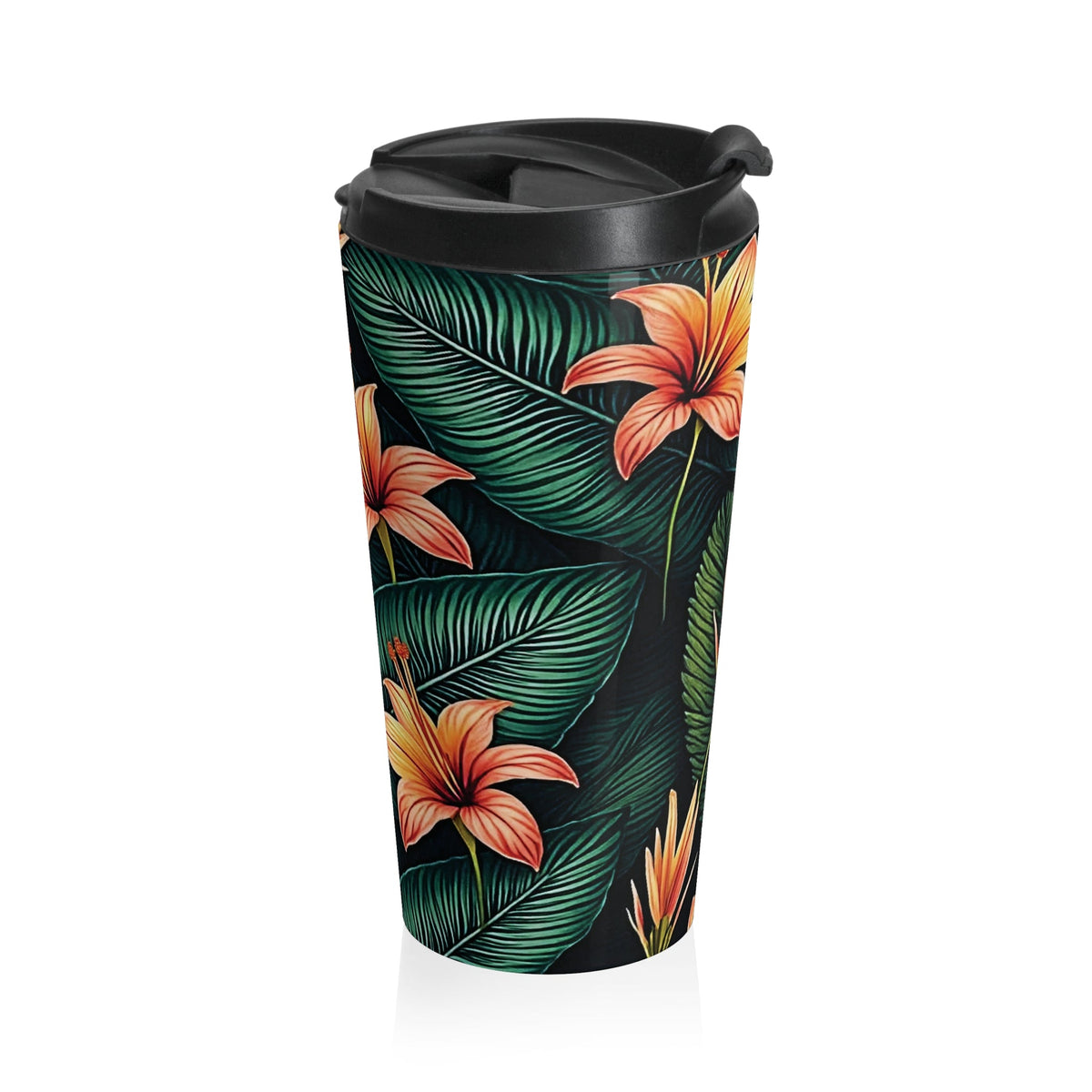 Mug de voyage Lys orange tropical | Gobelet isotherme floral en acier inoxydable