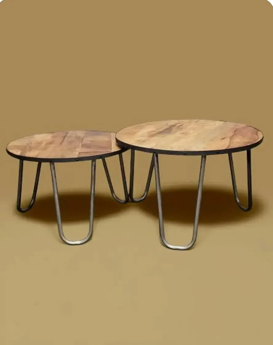 Mango Wood Hairpin Leg Coffee Tables Set of 2