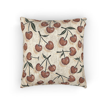 Coussin décoratif tissé à motif cerise – Style rustique de ferme