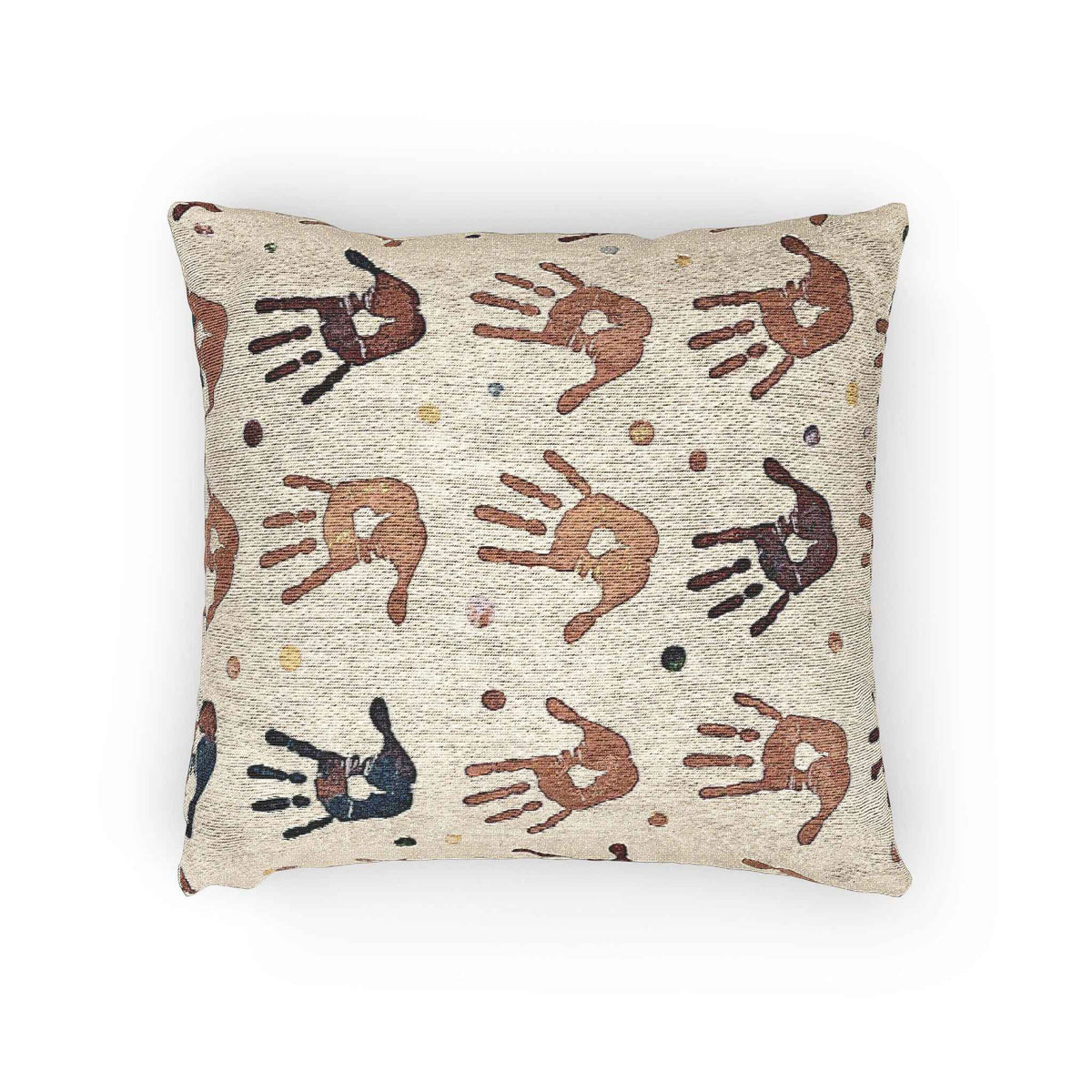 Coussin décoratif bohème tissé à motif d'empreinte de main