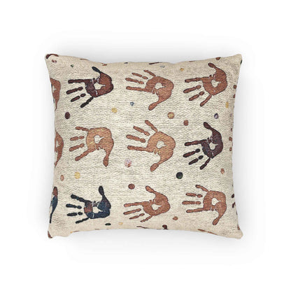 Coussin décoratif bohème tissé à motif d'empreinte de main