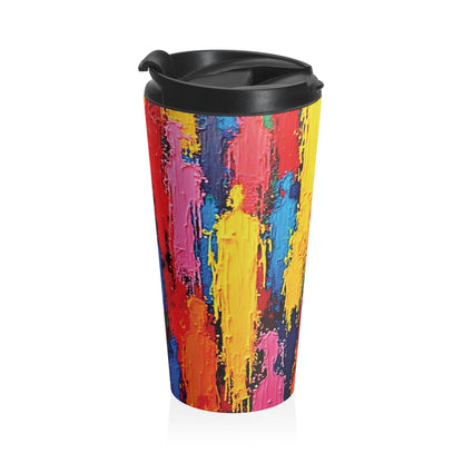 Mug de voyage en acier inoxydable à motifs de coups de pinceau abstraits et colorés
