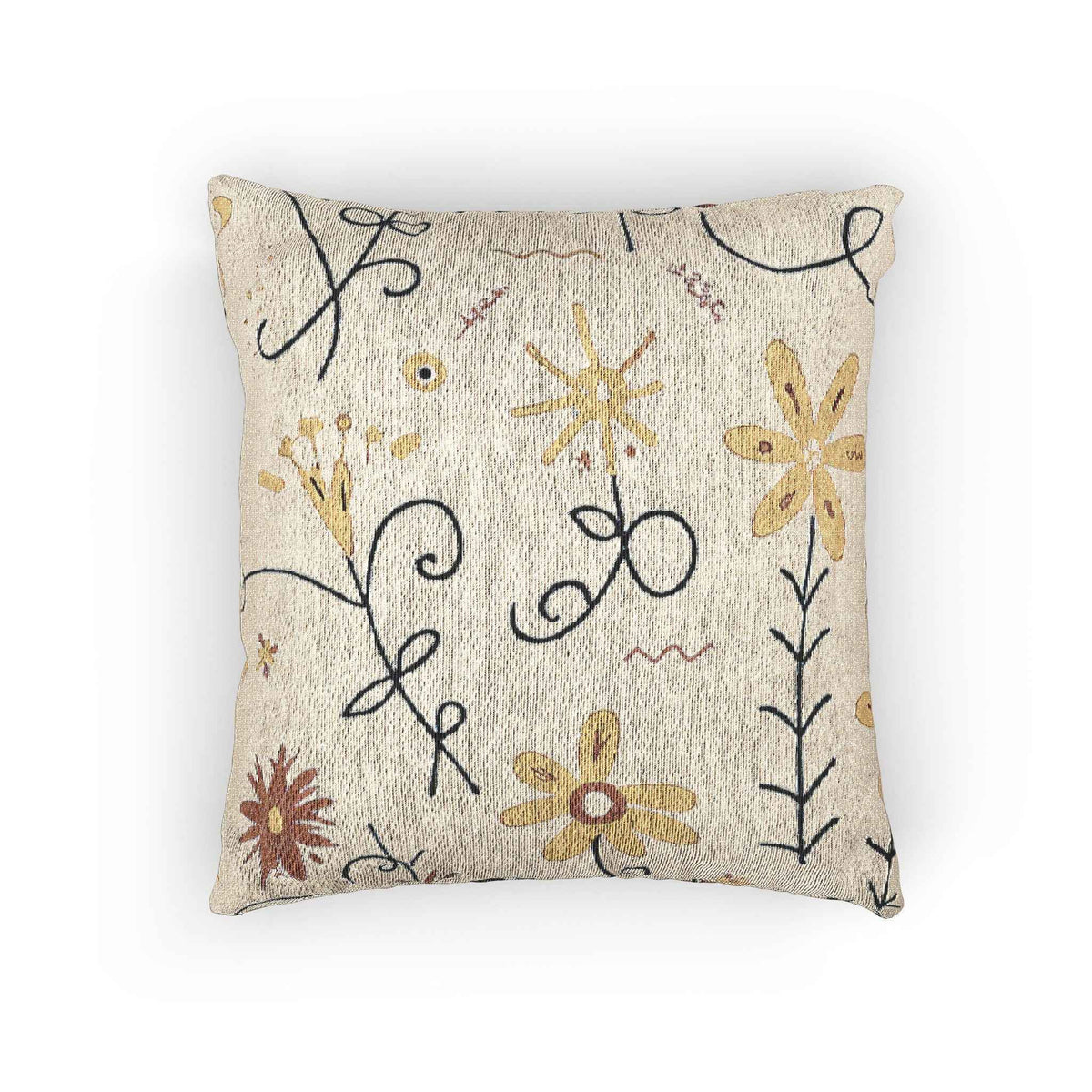 Coussin brodé tissé floral neutre | Coussin décoratif Bohème Chic et Campagne