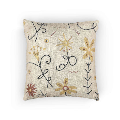Coussin brodé tissé floral neutre | Coussin décoratif Bohème Chic et Campagne
