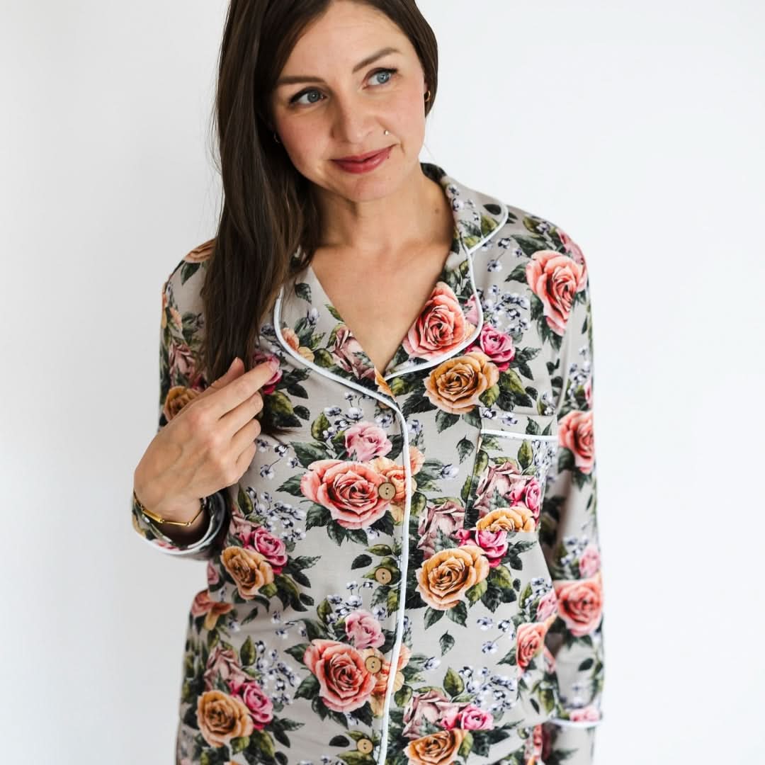 Ladies’ Bamboo Long Sleeve Button-Up Lounge Set | Palm Fronds
