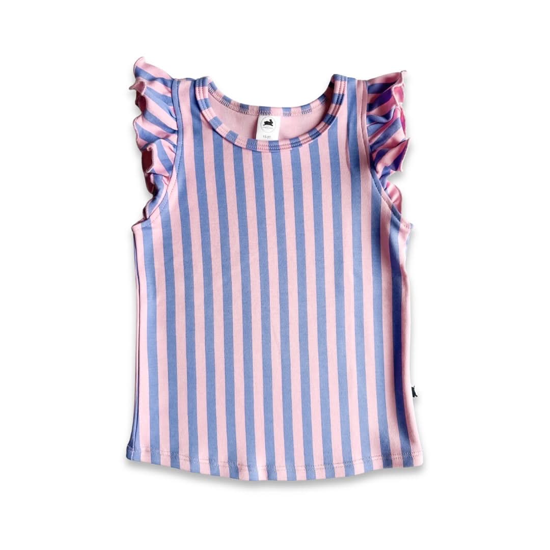 Kids' Bamboo Ruffle Shoulder Tank | Parlour Stripe