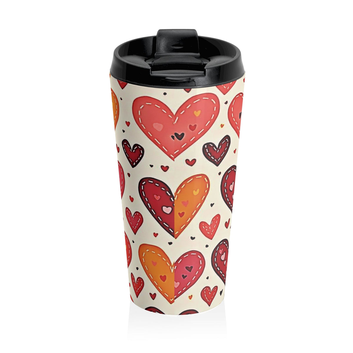 Mug de Voyage en Acier Inoxydable Cœurs Dessinés à la Main | Motif Saint-Valentin