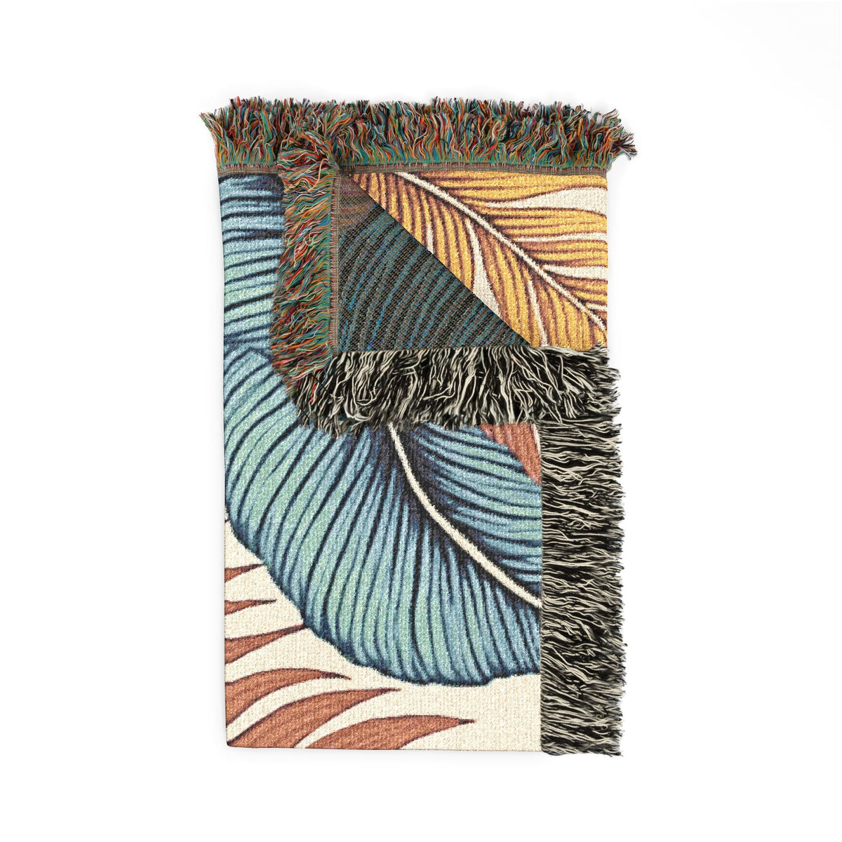 Jeté de lit tissé à motif feuilles tropicales – Décor bohème côtier pour salon et patio