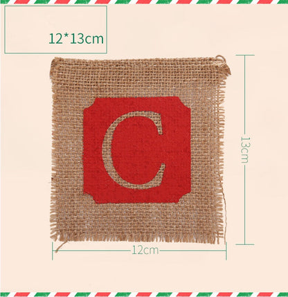 Merry Christmas Burlap Banner Garland, 14pc Sackcloth Flags Decoration