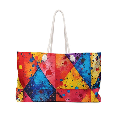 Sac de week-end éclaboussures de peinture géométriques colorées | Grand fourre-tout, sac de plage de voyage