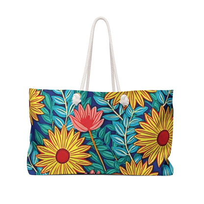 Sac de week-end floral tournesol | Sac fourre-tout botanique lumineux | Grand sac fourre-tout | sac de maman de tous les jours | sac de maman nomade