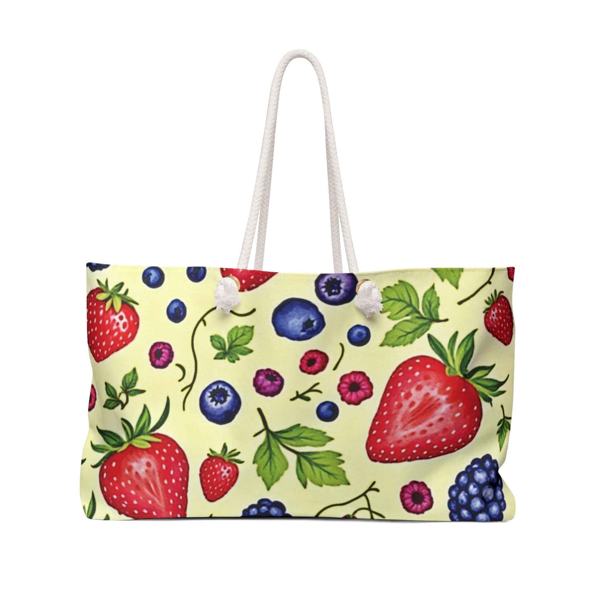 Sac de voyage imprimé fraises et myrtilles | Cabas motif fruits | Grand cabas
