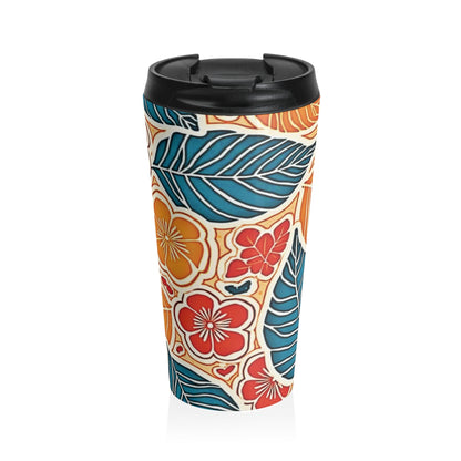 Mug de voyage feuilles florales tropicales | Hibiscus coloré en acier inoxydable