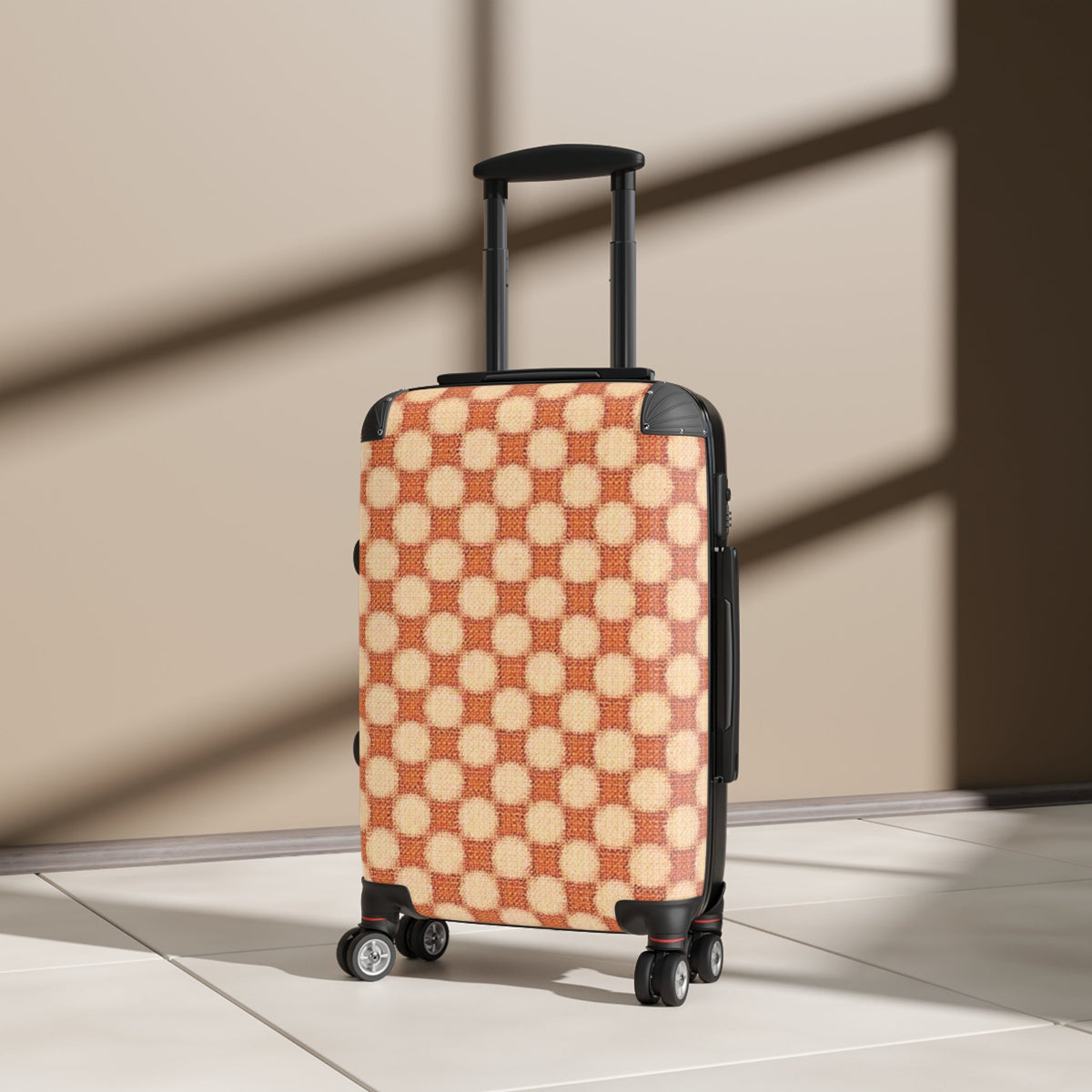Valise cabine à damier rétro — Bagage de voyage orange vintage