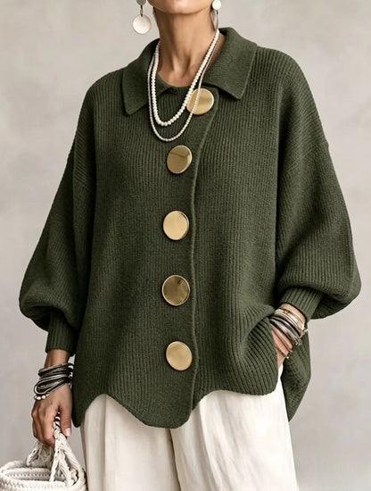 Gilet en maille boutonné pour femme – Pull automne-hiver ample à manches longues et col à revers