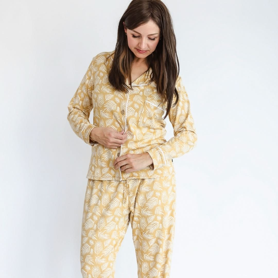Ladies’ Bamboo Long Sleeve Button-Up Lounge Set | Palm Fronds