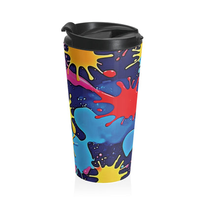 Mug de voyage en acier inoxydable Color Splash — Motif éclaboussures de peinture vives