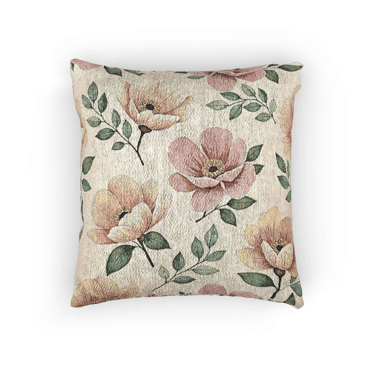 Élégant coussin tissé aquarelle – Accent floral luxueux pour salon