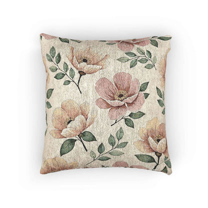 Élégant coussin tissé aquarelle – Accent floral luxueux pour salon