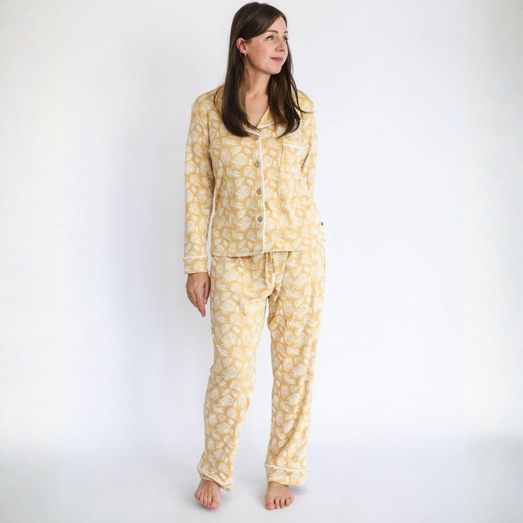 Ladies’ Bamboo Long Sleeve Button-Up Lounge Set | Palm Fronds