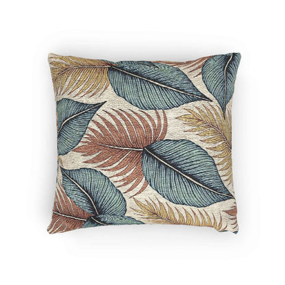 Coussin tissé à feuilles tropicales | Coussin décoratif bleu sarcelle rouille
