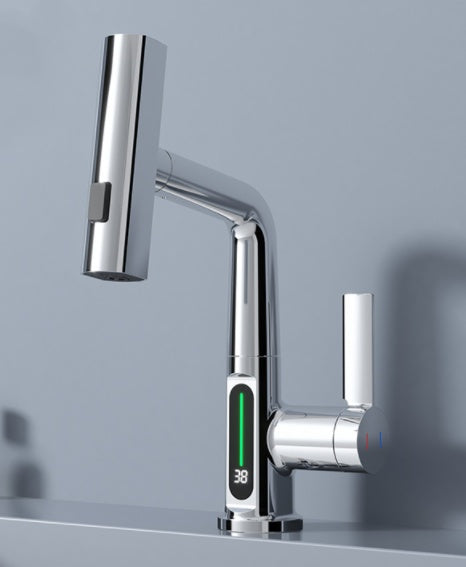 Robinet de lavabo extractible avec affichage numérique intelligent de la température et rotation