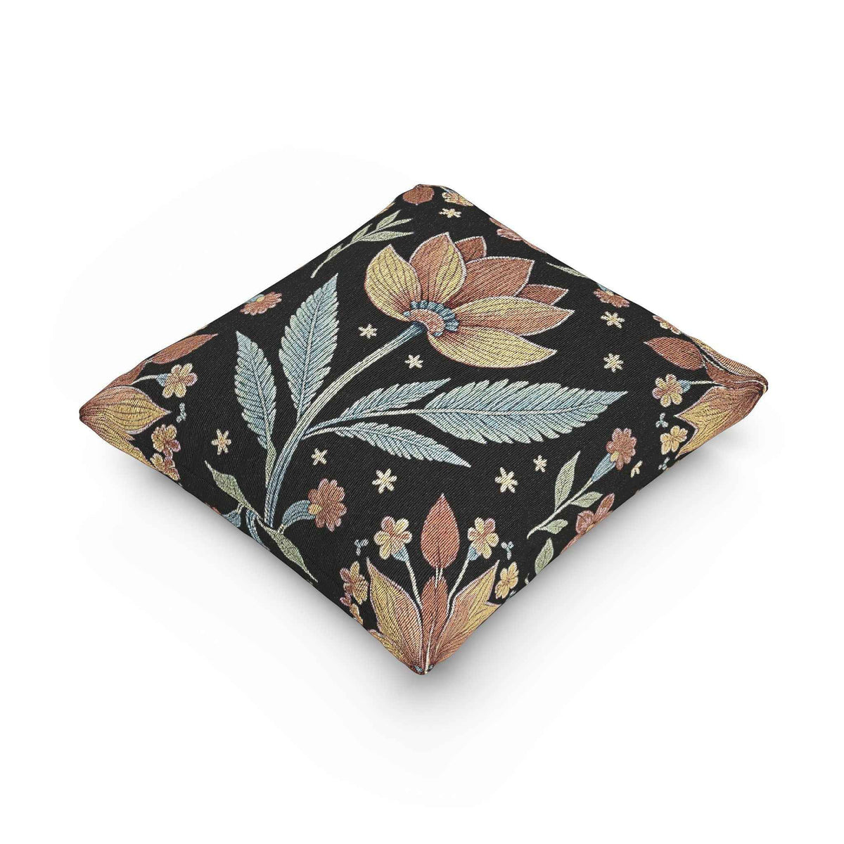 Oreiller tissé à tapisserie florale vintage | Oreiller décoratif botanique