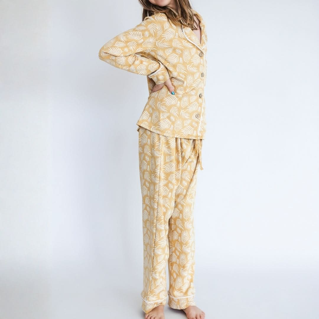 Ladies’ Bamboo Long Sleeve Button-Up Lounge Set | Palm Fronds