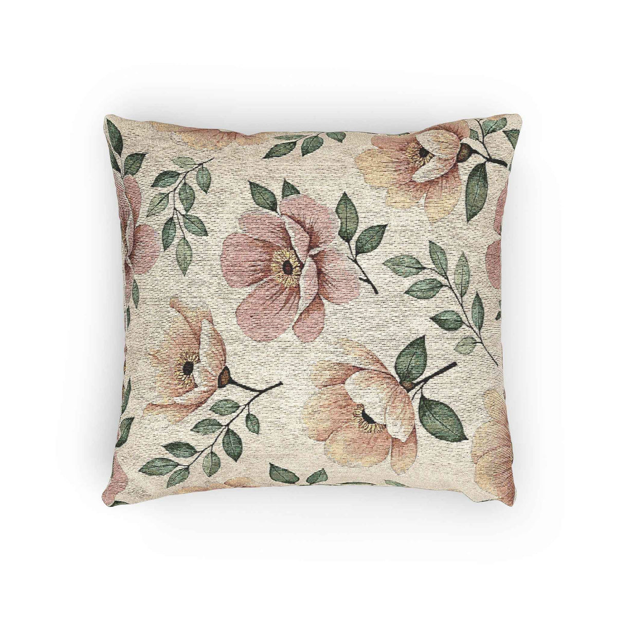 Élégant coussin tissé aquarelle – Accent floral luxueux pour salon