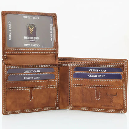 Portefeuille à deux volets pour homme en cuir huilé avec rabat sur le dessus
