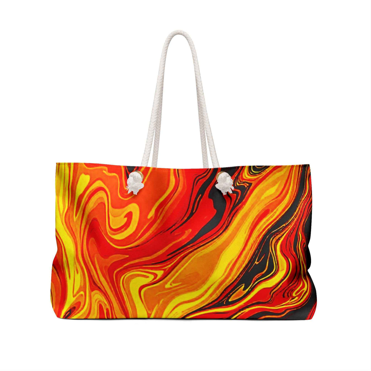 Sac de week-end Abstrait Flamboyant | Marbrure Rouge Orange Jaune, Grand Fourre-tout