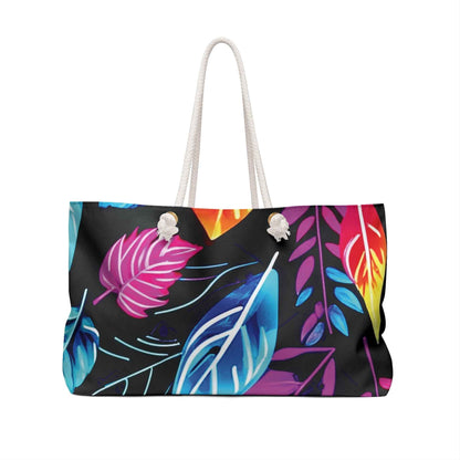 Grand sac de voyage | Feuilles tropicales colorées | Sac de voyage néon | Grand sac cabas