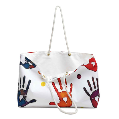 Sac de voyage à motif d'empreintes de mains colorées | Cabas à imprimé paumes arc-en-ciel